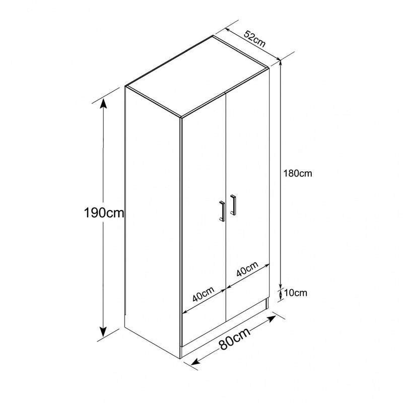 Armadio 2 Ante 80x52x180 h cm in Truciolare bilaminato Bianco-3