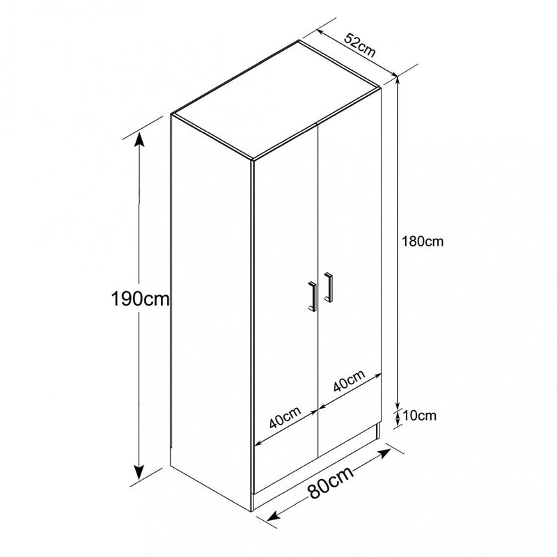 Armadio 2 Ante 80x52x180 h cm in Truciolare bilaminato Marrone-3