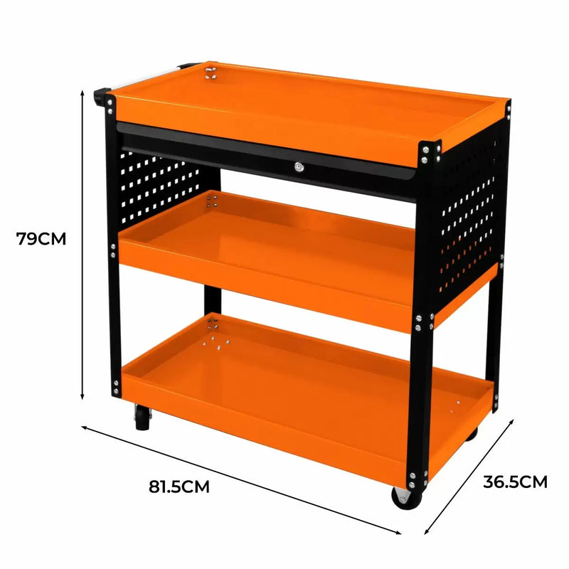 Carrello Portautensili per Officine 3 Ripiani 81,4x79x36,4 cm in Acciaio Arancione-5