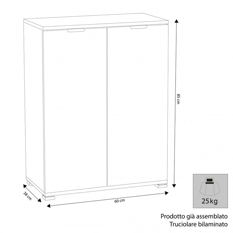 Armadietto 2 Ante 60x38x85 h cm in Truciolare bilaminato Marrone-3