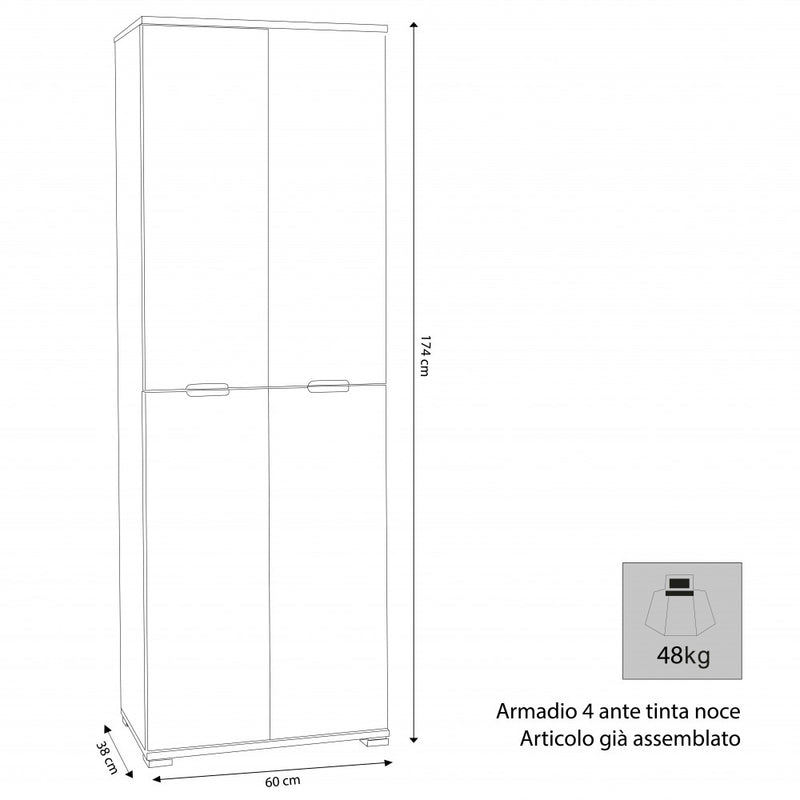 Armadio 4 Ante 60x38x174 h cm in Truciolare bilaminato Bianco-3