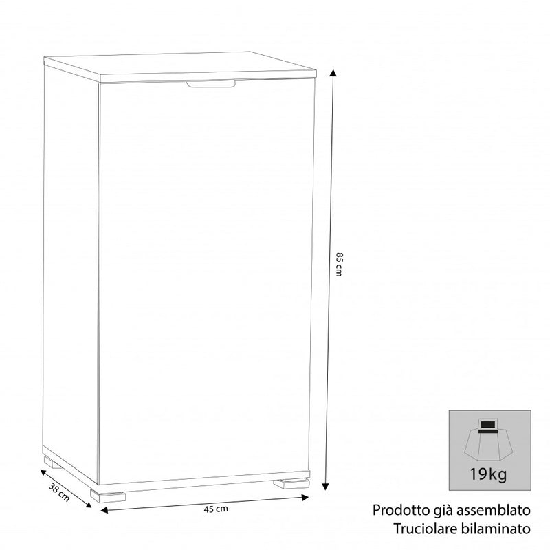 Mobiletto 1 Anta 45x38x85 h cm in Truciolare bilaminato Bianca-3