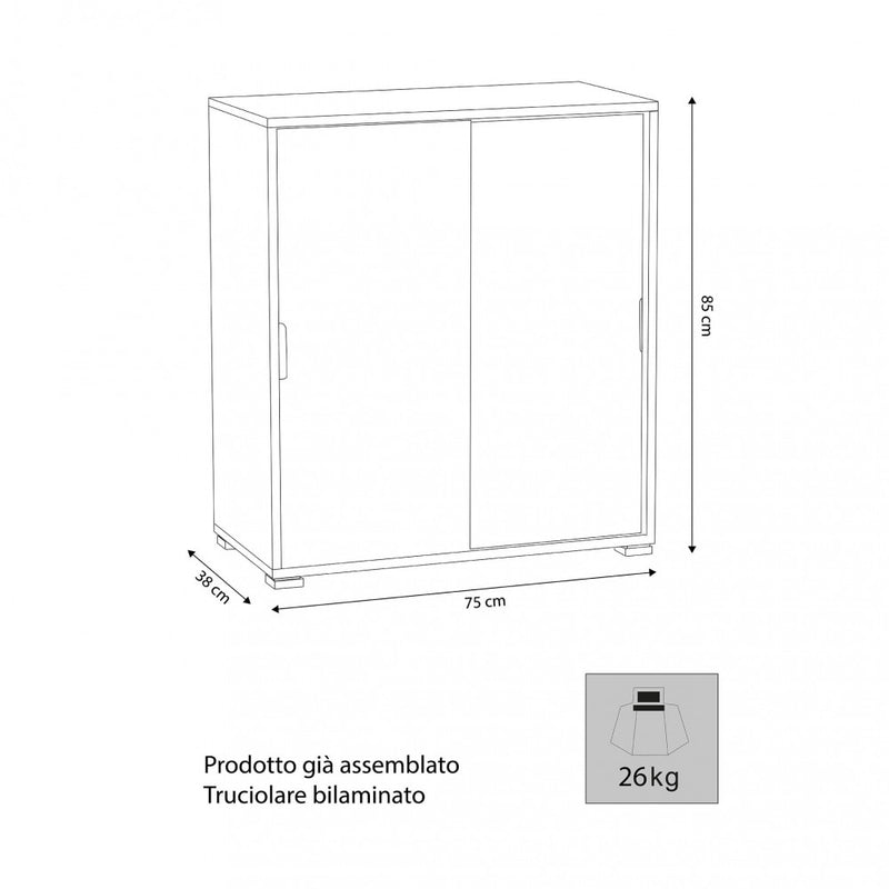 Mobiletto 2 Ante Scorrevoli 75x38x85 h cm in Truciolare bilaminato Bianca-3