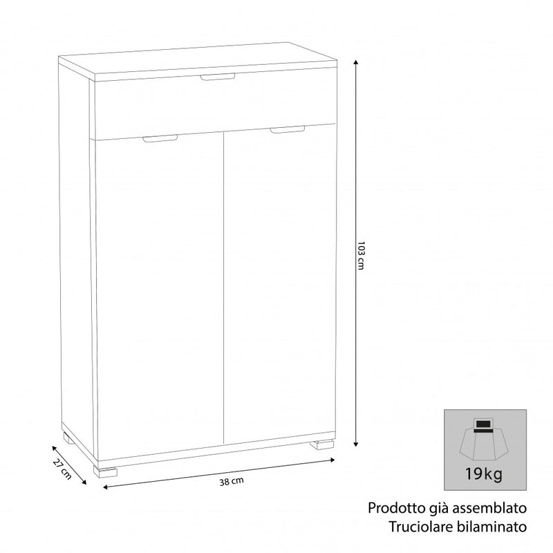 Mobiletto con 2 Anta e 1 Cassetto 27x38x103 h cm in Truciolare bilaminato Naturale-3