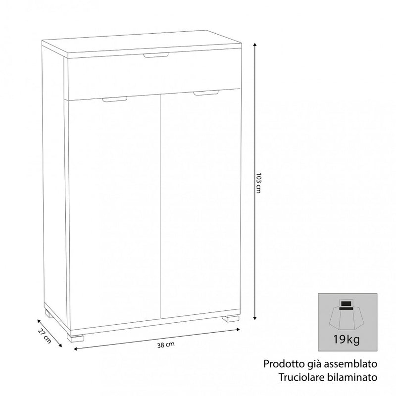 Mobiletto con 2 Anta e 1 Cassetto 60x38x103 h cm in Truciolare bilaminato Noce-3