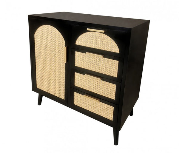 Credenza 1 Anta 4 Cassetti 80x40x80 cm Josine in Legno Nero-1