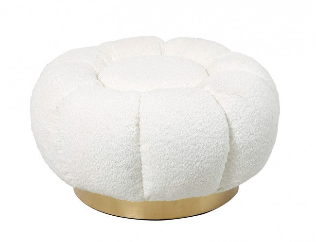 Pouf Ø 65x35 cm Florel in Bouclè Bianco-1