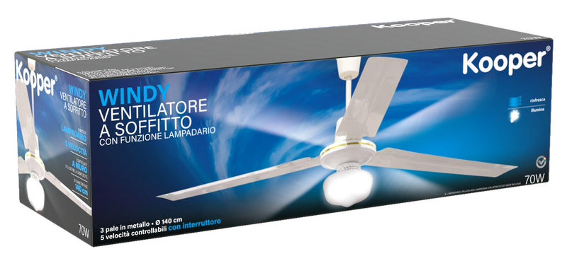 Ventilatore da Soffitto 3 Pale e Lampada Ø140 cm 5 Velocità Kooper Bianco-3