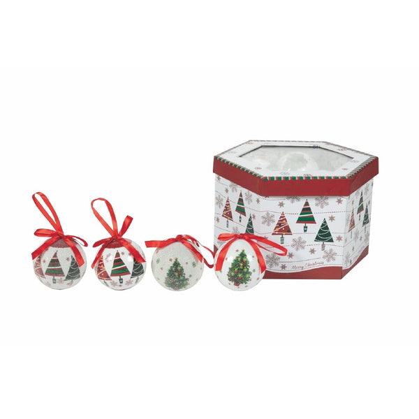 sconto Set de 14 Boules de Noël Ø7,5 cm en Polyfoam avec Boîte pour Noeuds et Sapins