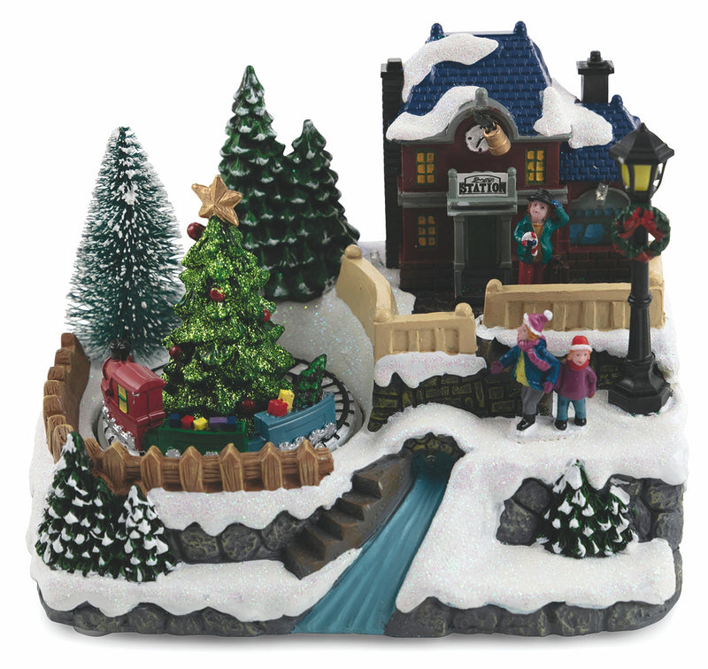 Villaggio Natalizio in Plastica con Luci e Suoni 20x14x16 cm Stazione Ferroviaria Soriani-2