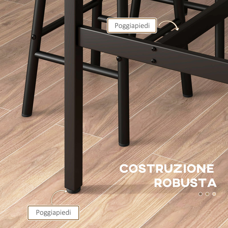 Set Tavolo Alto Rettangolare con Sgabelli in MDF e Acciaio Nero e Marrone-6