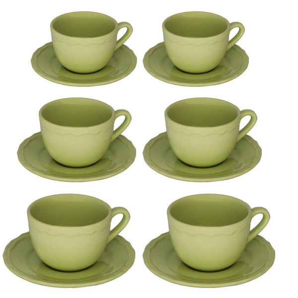 sconto Set 6 Tazze da The con Piattino Ø9,5xh7 cm in Gres Porcellanato Juliet Verde Pastello