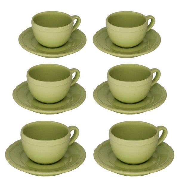 Set de 6 Tasses à Café avec Soucoupe Ø7,5xh5 cm en Grès Cérame Vert Pastel Juliette sconto