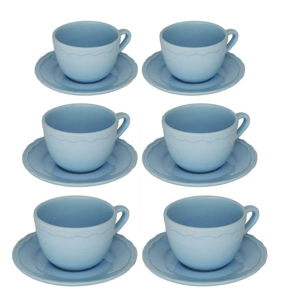 sconto Set 6 Tazze da The con Piattino Ø9,5xh7 cm in Gres Porcellanato Juliet Azzurro Pastello