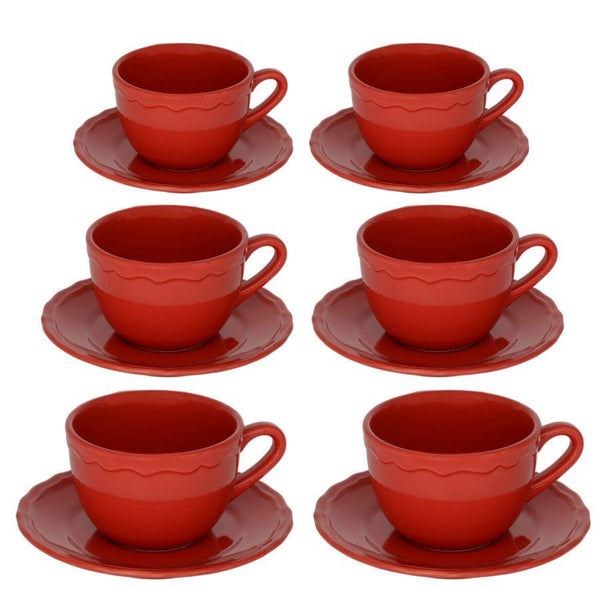 Set 6 Tazze da The con Piattino Ø9,5xh7 cm in Gres Porcellanato Juliet Rosso prezzo