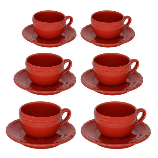 online Set de 6 Tasses à Café avec Soucoupe Ø7,5xh5 cm en Grès Cérame Rouge Juliette