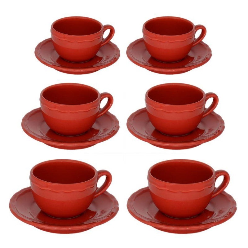 Set 6 Tazzine da Caffè con Piattino Ø7,5xh5 cm in Gres Porcellanato Juliet Rosso-1