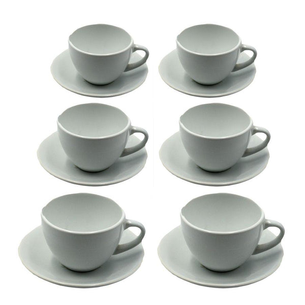 acquista Set de 6 Tasses à Thé avec Soucoupe Ø9,5xh7 cm en Grès Cérame Blanc Romeo