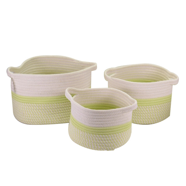 sconto Set 3 Corbeille ronde en tissu vert clair