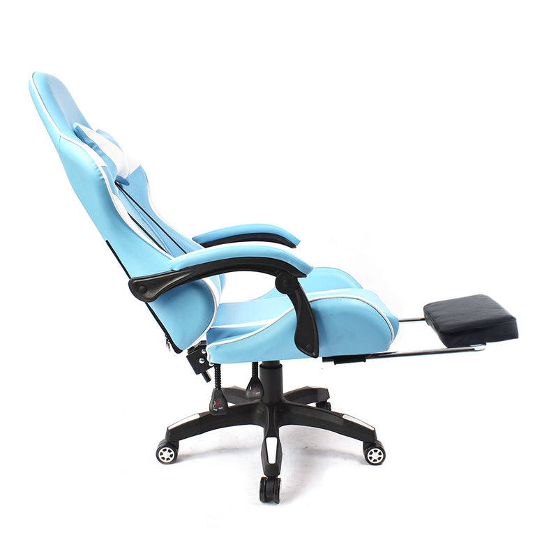 Sedia Gaming con Poggiapiedi in Similpelle Azzurro-5