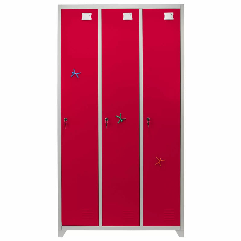 Armadietto 3 Ante 90x180x50 cm per Scuole Palestre e Spogliatoi in Acciaio Rosso-5