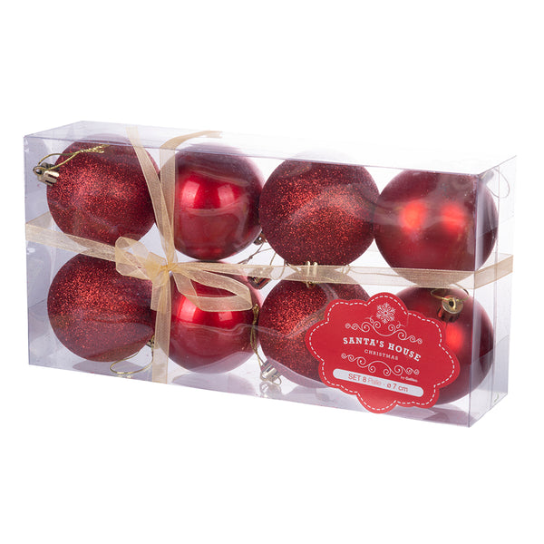 online Set de 8 Boules de Noël Ø7 cm en Plastique Rouge