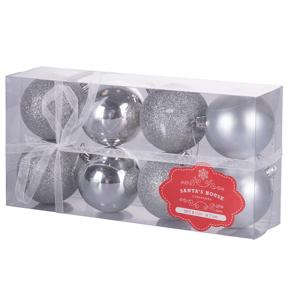 acquista Set de 8 Boules de Noël Ø7 cm en Plastique Argenté