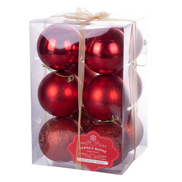 Set de 12 Boules de Noël Ø8 cm en Plastique Rouge sconto