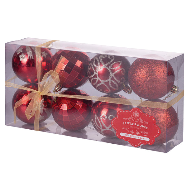 sconto Set de 8 Boules de Noël Ø8 cm en Plastique Rouge