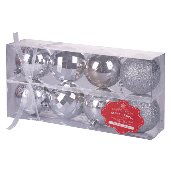 Set de 8 Boules de Noël Ø8 cm en Plastique Argenté sconto