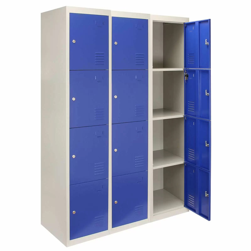 Set 3 Armadietti 12 Ante 45x38x180 cm per Scuole Palestre e Spogliatoi in Acciaio Blu-1