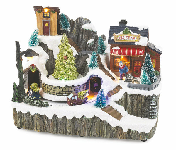 Village de Noël en plastique avec lumières et sons 23x15,5x17,5 cm Arbre et voiture Soriani prezzo