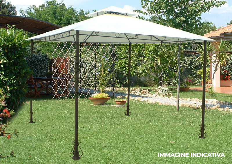 Gazebo da Giardino 3x3m in Acciaio e Poliestere Ecrù-2