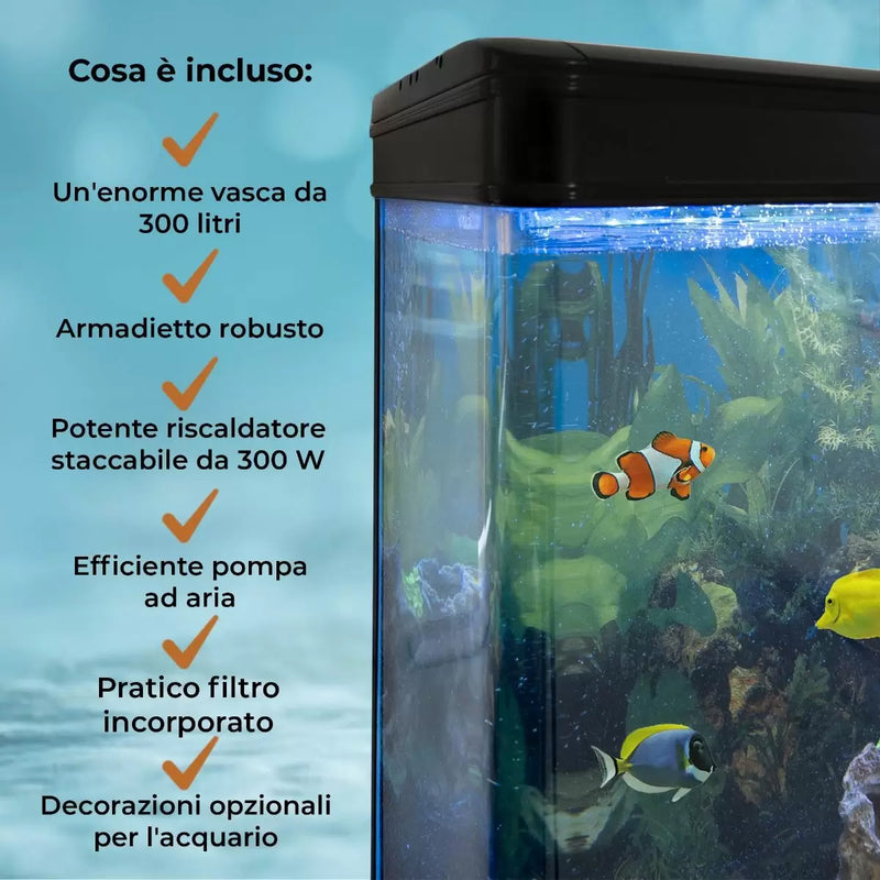 Acquario 143,5x120,5x39 cm 300 Litri con Mobile Nero-7