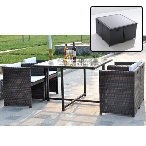 sconto Table avec 4 fauteuils escamotables en polyrotin pour mobilier de jardin extérieur 