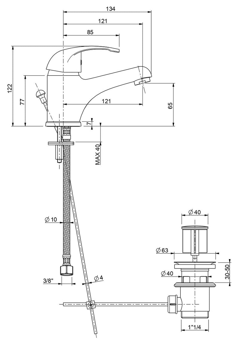 Rubinetto Miscelatore Monocomando Lavabo in Ottone Bonussi Detroit Cromato-2