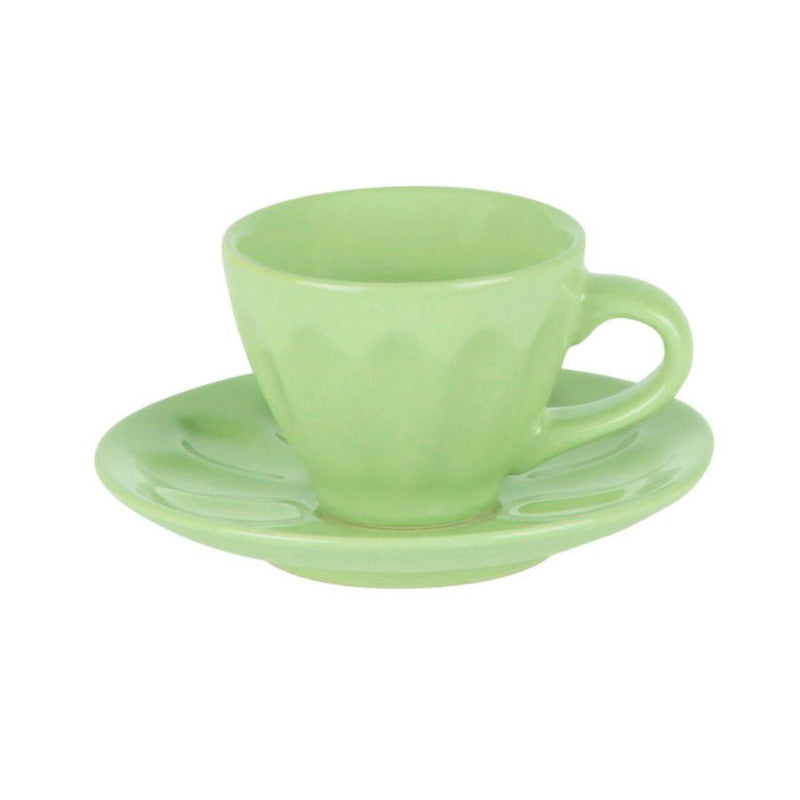 Set 6 Tazzine da Caffè con Piattino Ø7,5xh4 cm in Gres Porcellanato Amleto Verde Chiaro-2