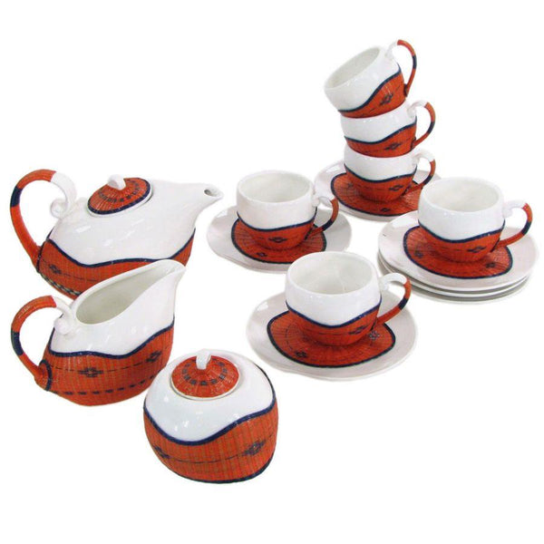 Set Tazze The 9 Pezzi con Teiera e Lattiera in Porcellana Decoro in Bambù Arancione online