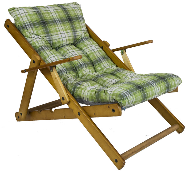 Fauteuil Relax 3 Positions en Bois avec Coussin Rembourré Vert acquista