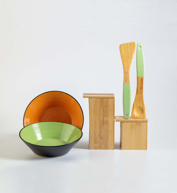 Ensemble de cuisine vert orange et bois 6 pièces online