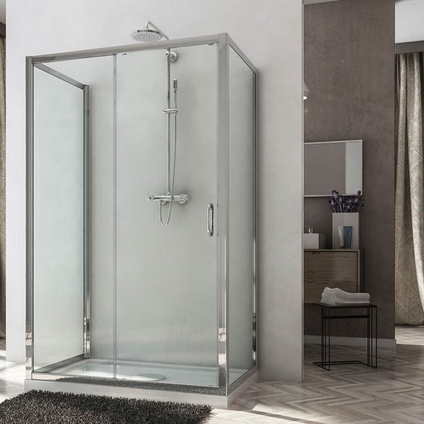 acquista Cabine de Douche 3 Côtés 1 Porte Coulissante En Cristal Transparent 6mm H185 Fosterberg Kolding Trio Différentes Tailles