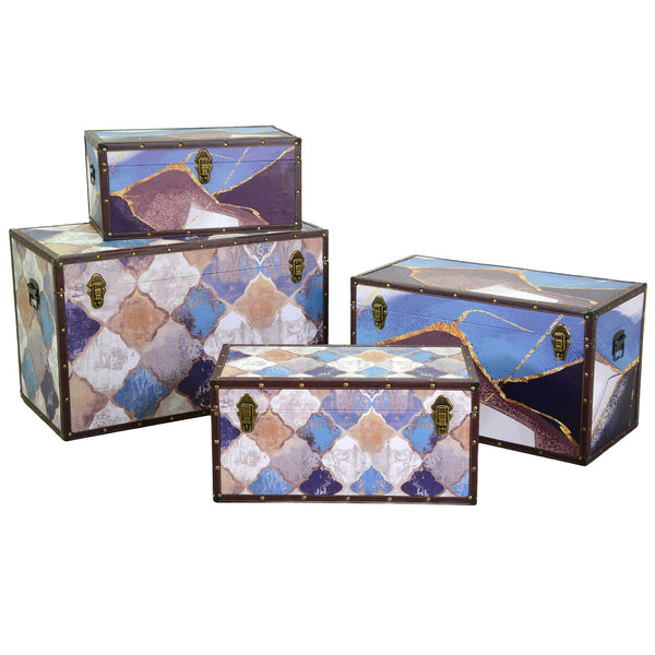 Lot de 4 malles marocaines rectangulaires en similicuir bleu sconto