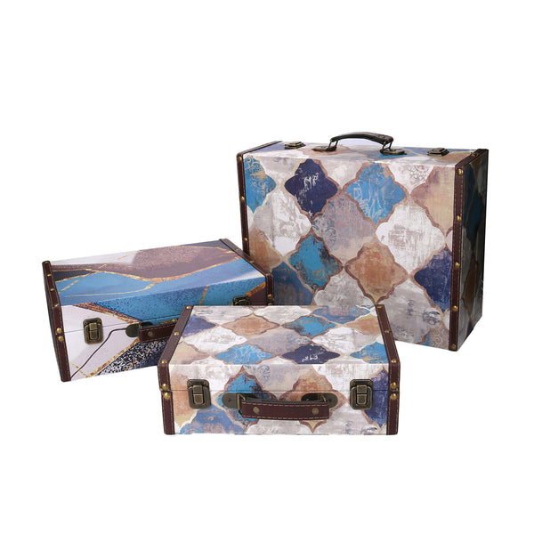 online Lot de 3 Valises Rectangulaires Maroc Bleu Similicuir