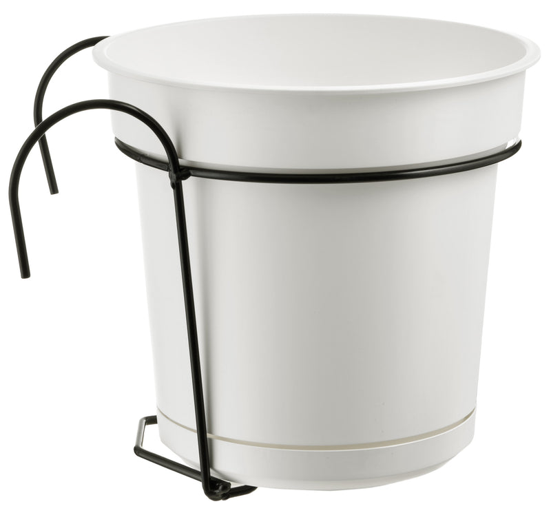 Vaso Ø23x21 cm in Polipropilene con Sottovaso e Ferro di Sostegno Tulli Kit Balcone Hydral 23 Bianco-1