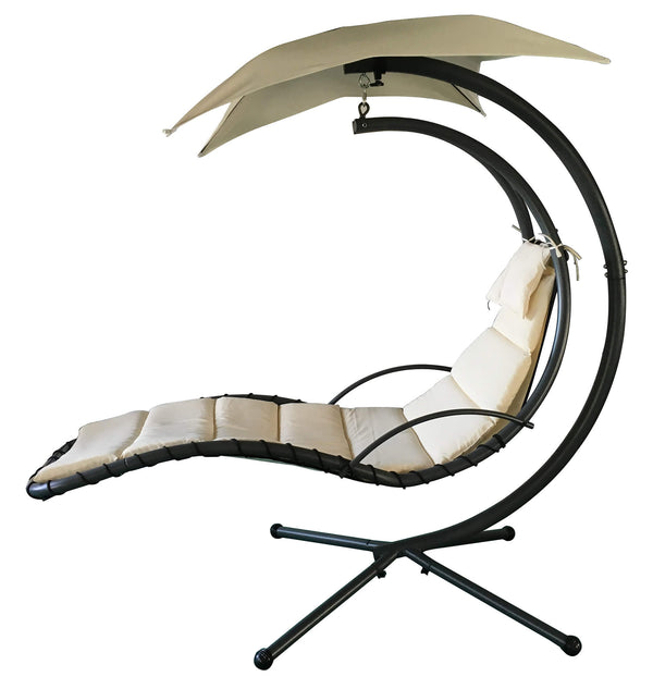 Fauteuil Suspendu à Bascule Relax Chaise Longue 200x116x205 cm en Acier avec Toit Ecru sconto