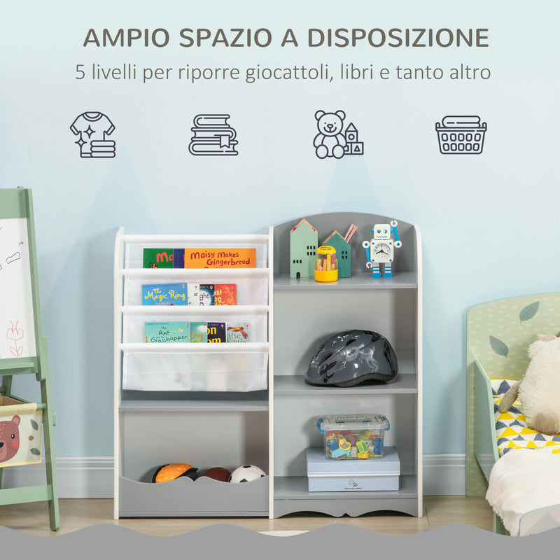 Scaffale Portagiochi per Bambini 85x26x84 cm con Ripiani in Legno Grigio-4