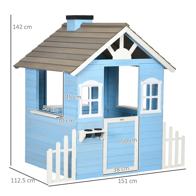 Casetta per Bambini 151x112,5x142 cm con Finestre Staccionata in Legno Blu-3