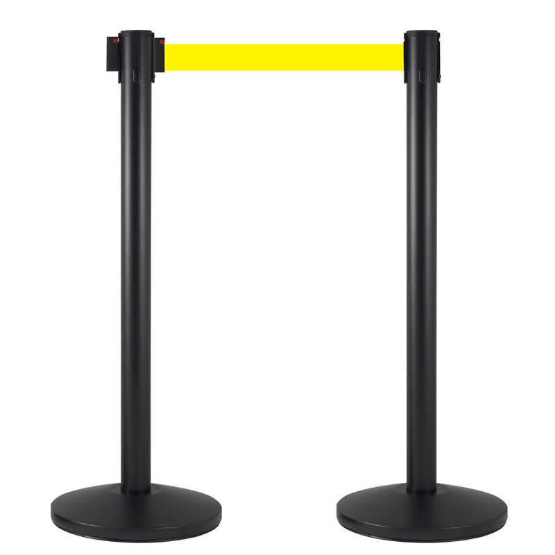 2 Colonnine Tendinastro 3 metri in Metallo Nero Opaco Ø36x101 cm Nastro Giallo-1