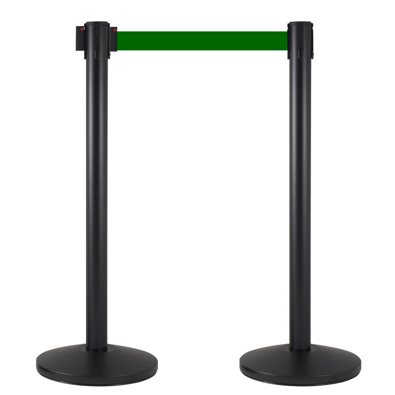 2 Colonnine Tendinastro 3 metri in Metallo Nero Opaco Ø36x101 cm Nastro Verde-1