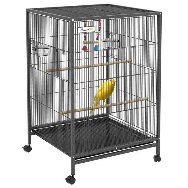 Volière cage à oiseaux 48x46x74 cm en acier avec roulettes gris acquista